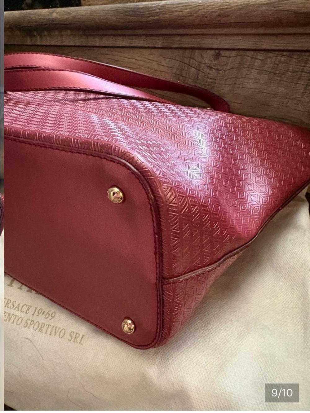 Vintage Versace 19V69 Italia Wine Red Tote with Gold Accents - Picture 9 of 10